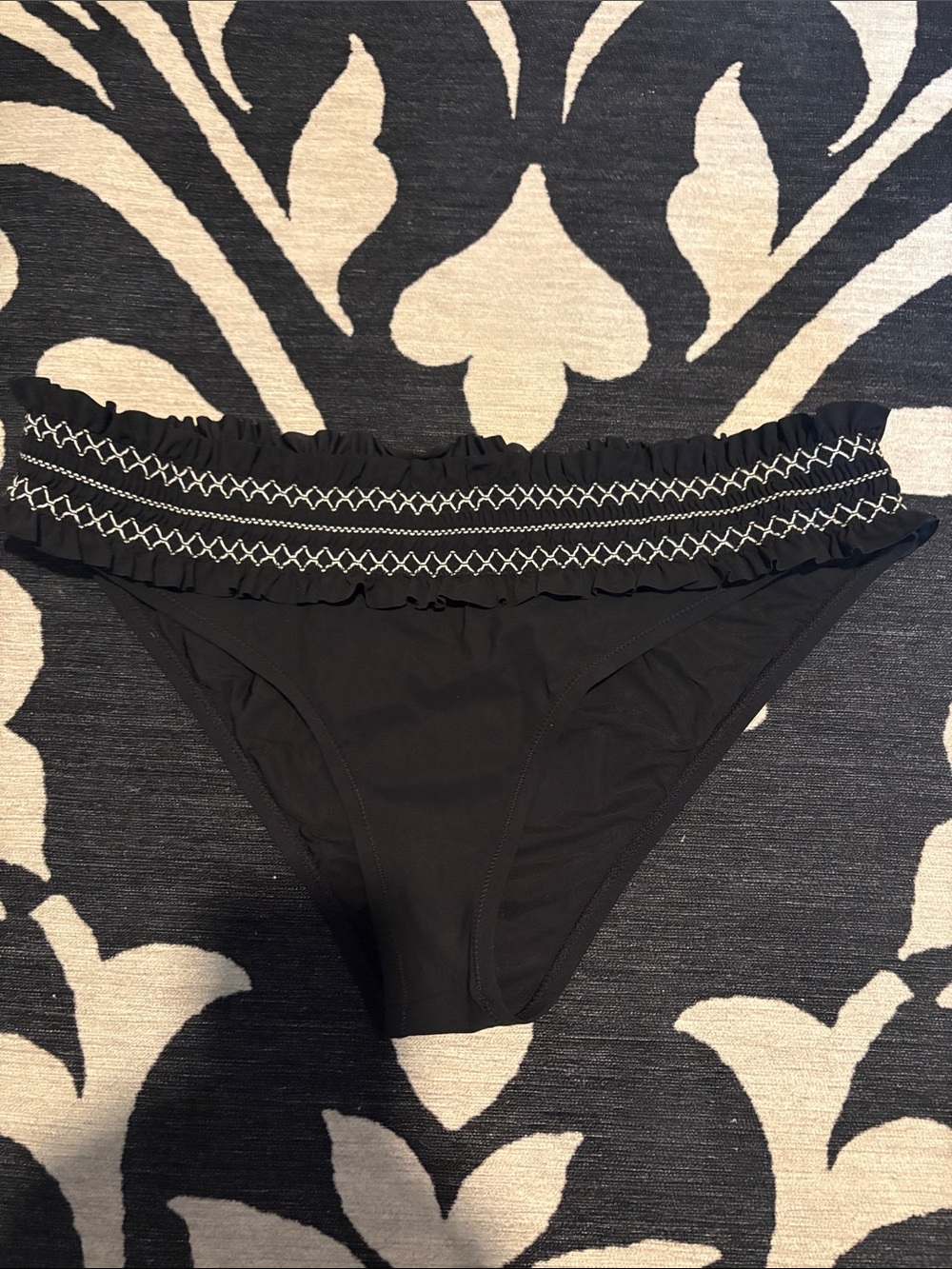 Tory Burch Black Bikini Bottom with White Stitching